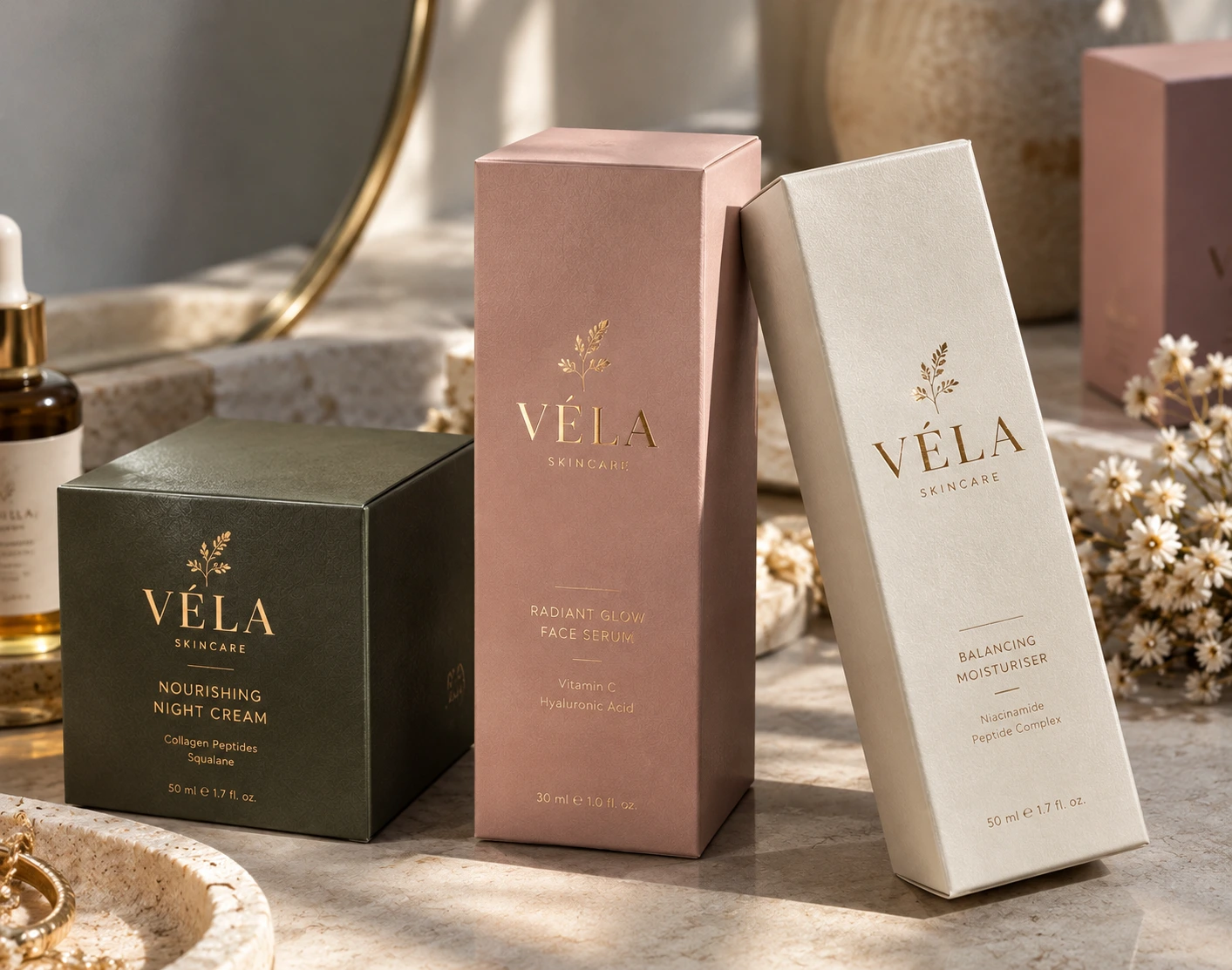 Cosmetic cartons with bottles