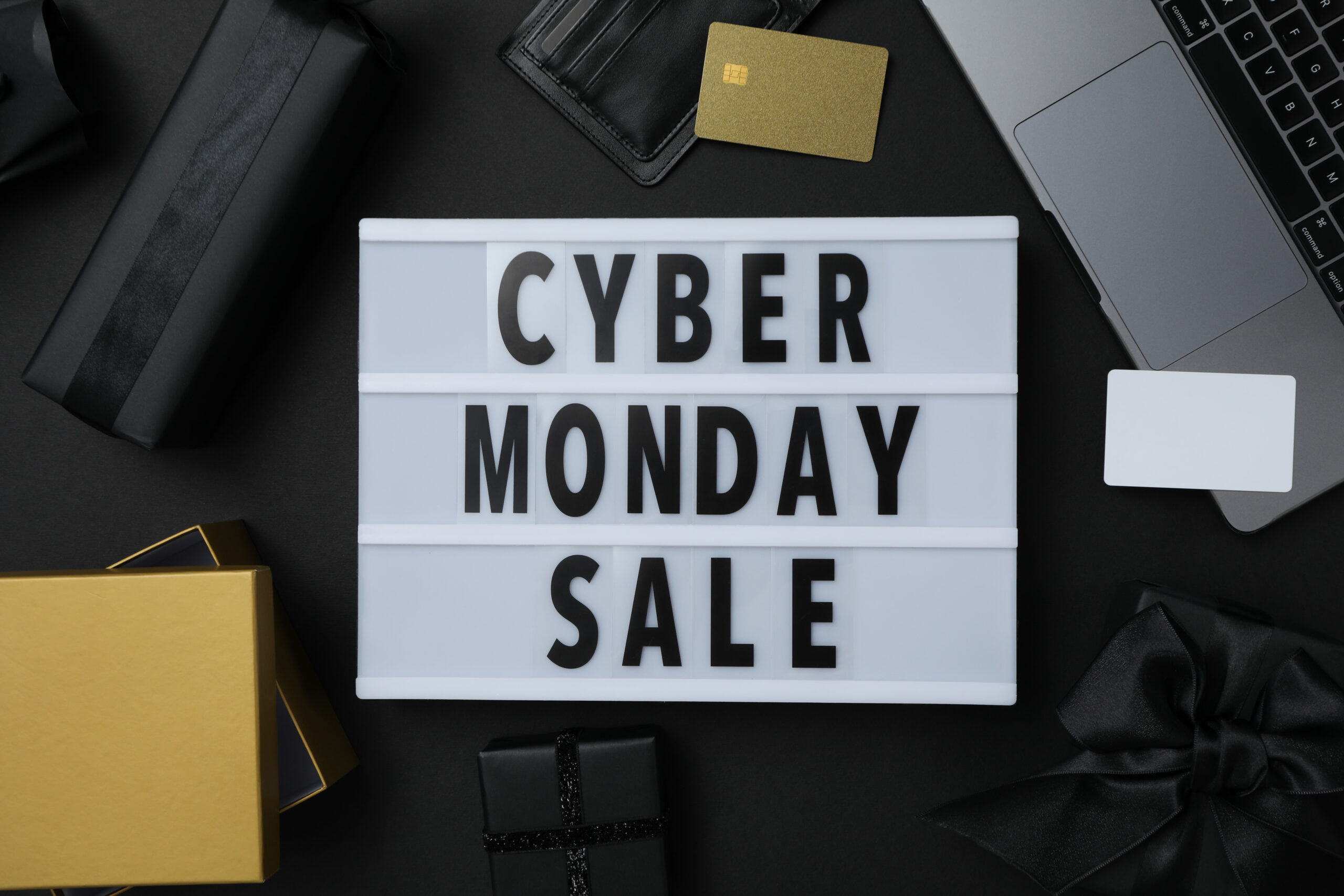 cyber monday sale concept with gifts and laptop 2026 03 24 23 37 52 utc