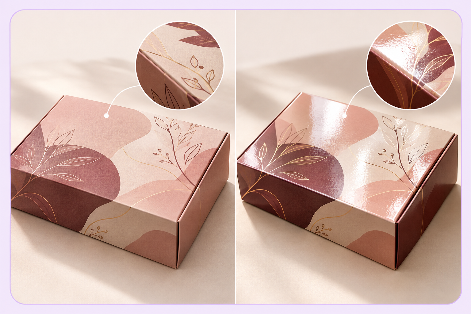Two purple swatches comparing matte and gloss finishes