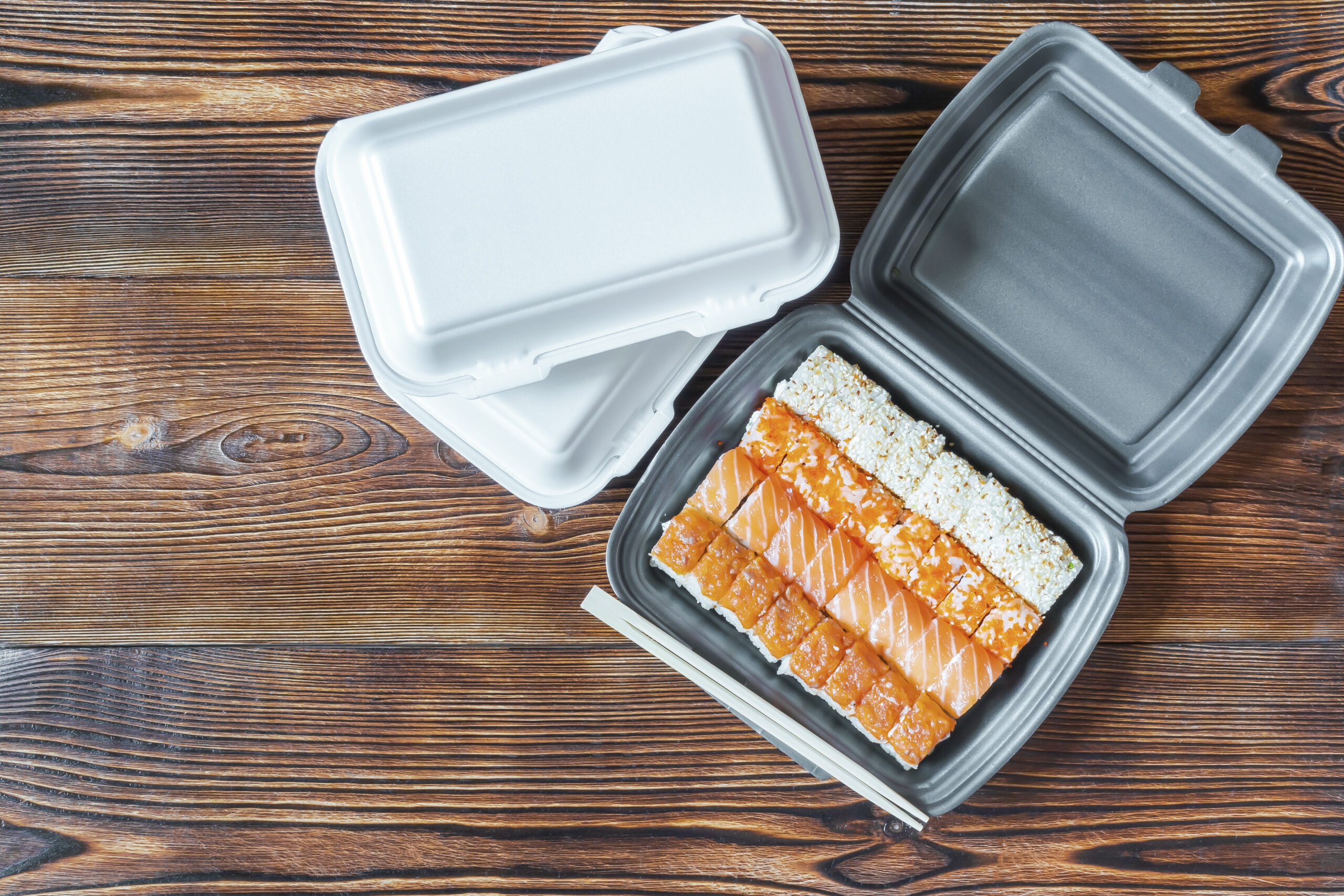 fish sushi rolls with salmon packed in disposable 2026 03 18 05 04 05 utc