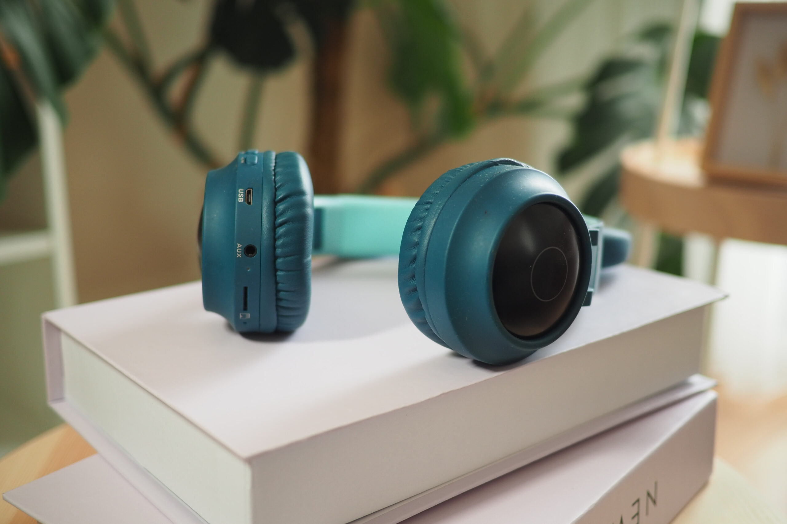 headphones resting on stacked books near a plant 2026 03 25 09 14 17 utc