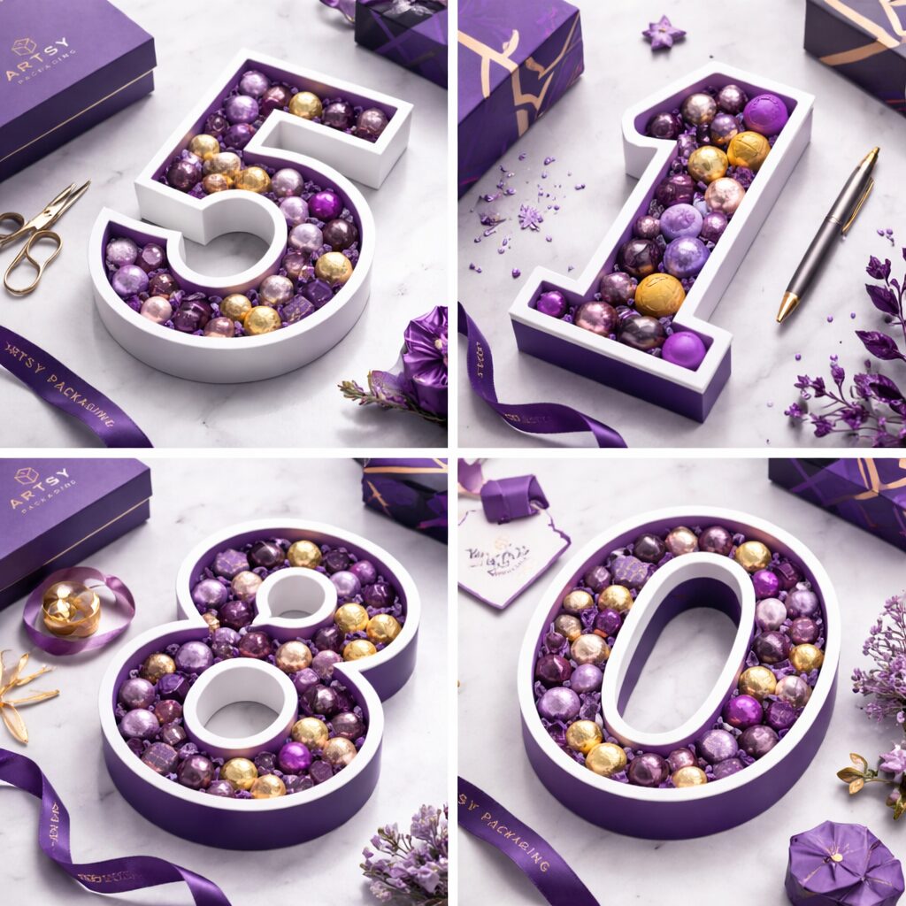 Luxury candy boxes in purple and gold