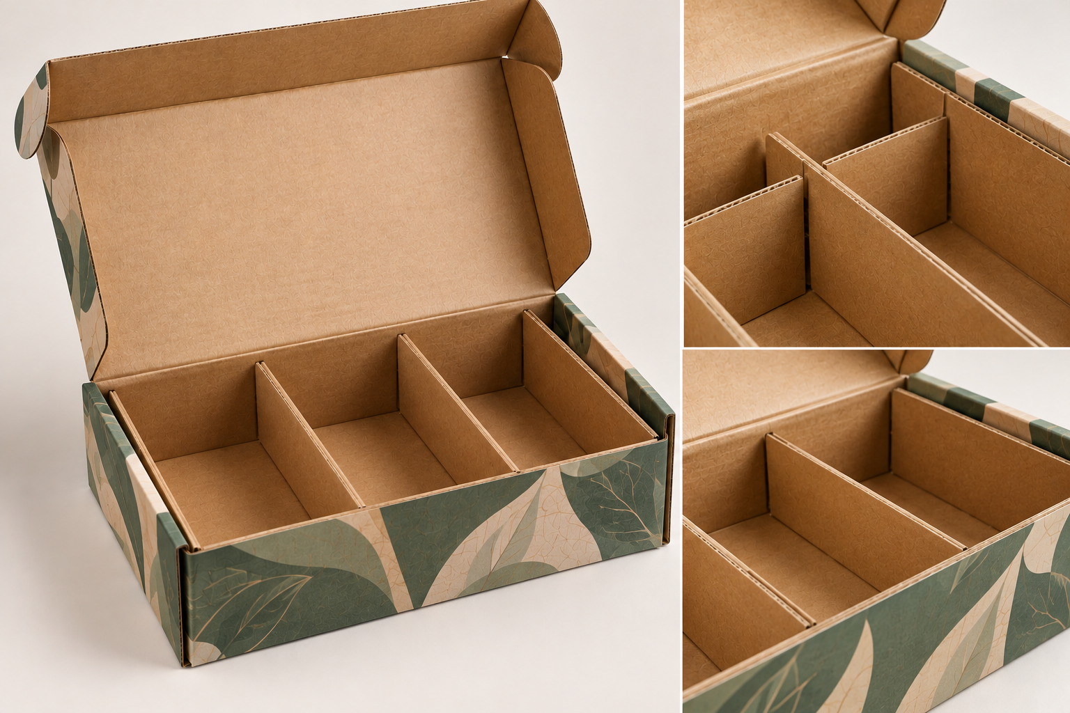 Vertical corrugated packaging dividers inside custom mailer box