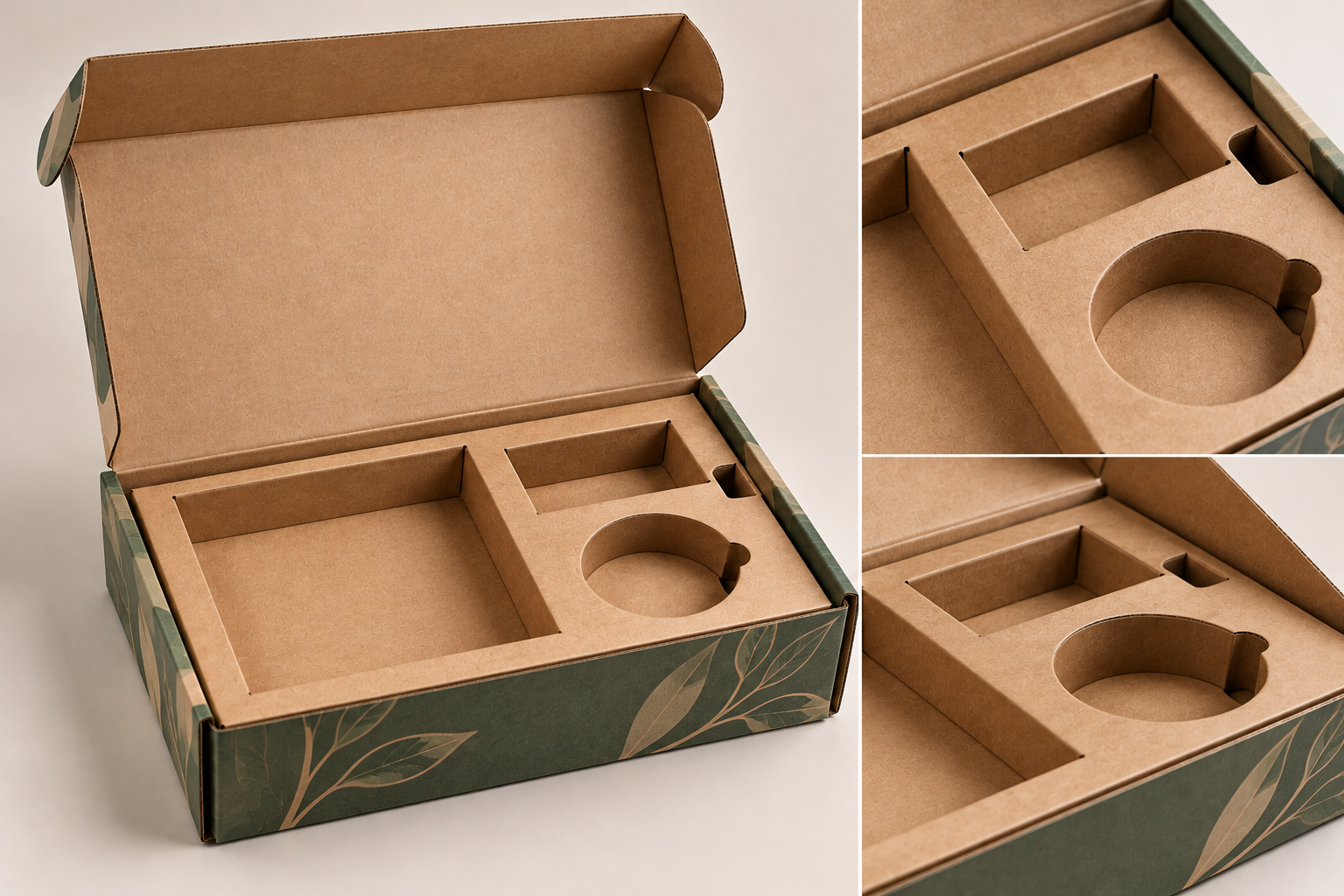 Custom die-cut kraft cardboard inserts for mailer box product organization by Artsy Packaging UK