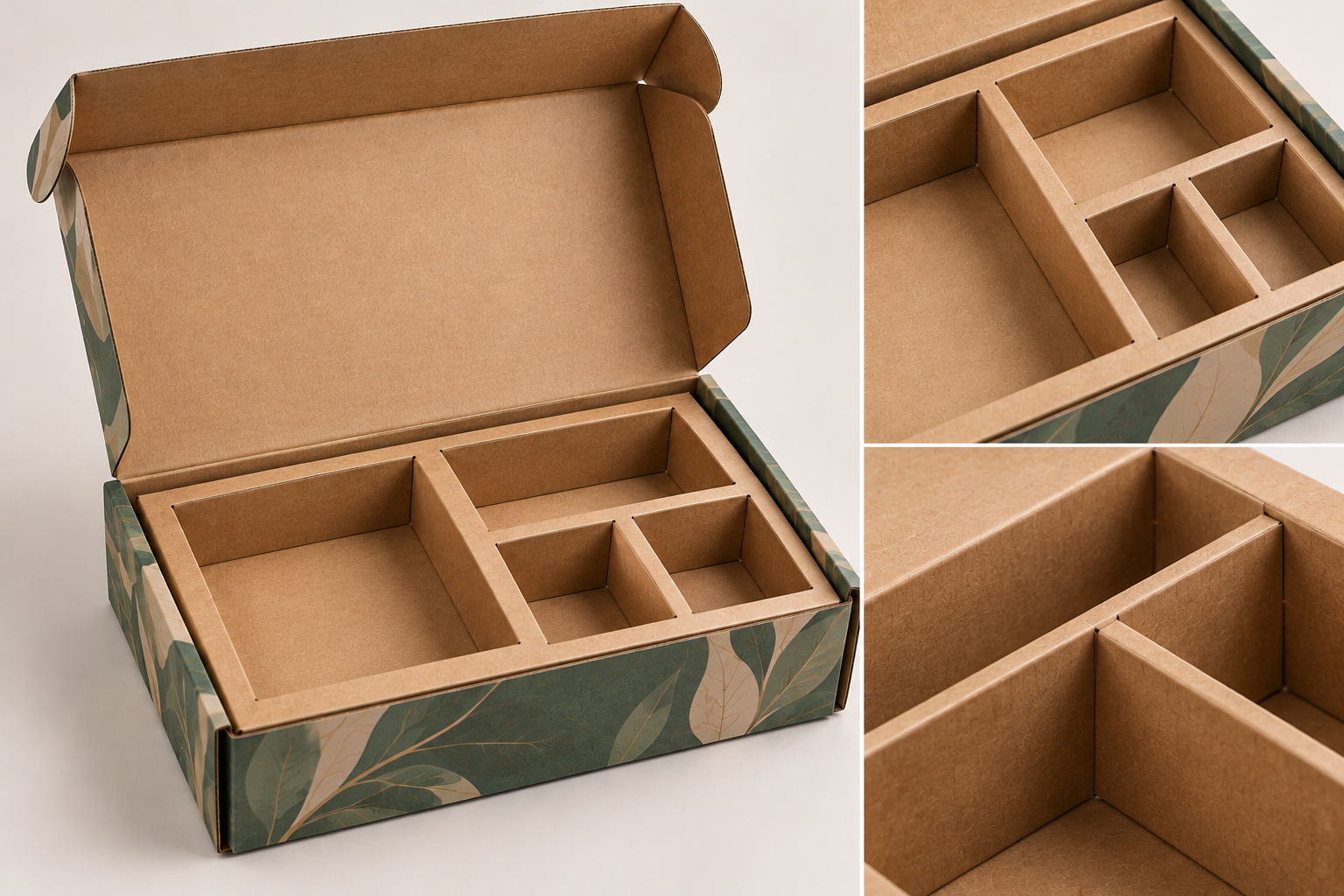Custom multi-compartment mailer box inserts for organized product packaging by Artsy Packaging UK