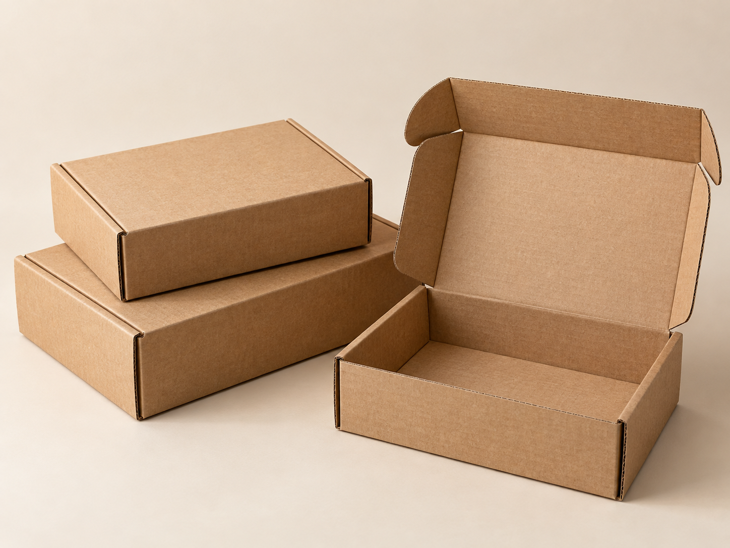 Plain brown kraft corrugated mailer boxes for shipping by Artsy Packaging UK