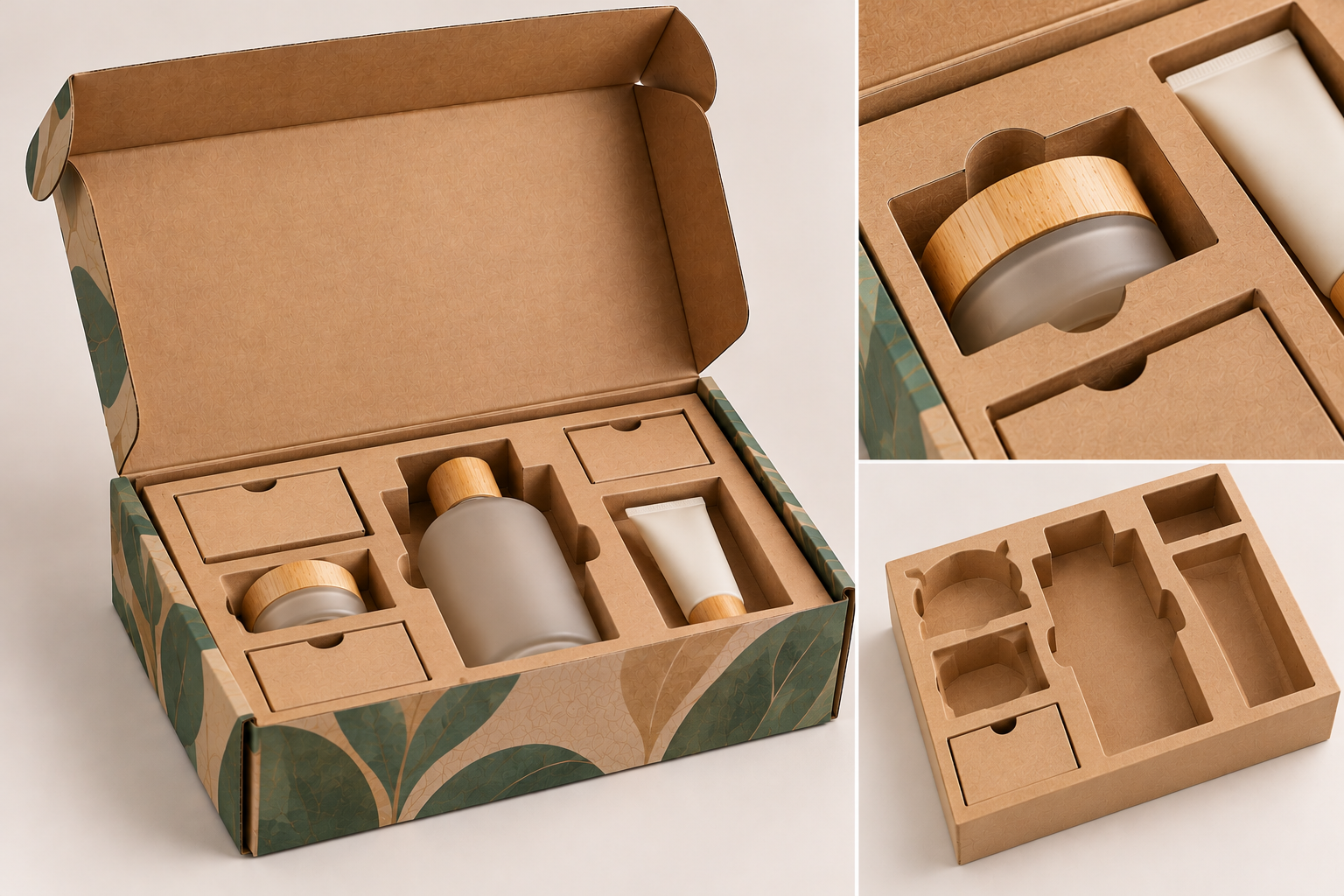 Custom-fit cosmetics insert holds glass dropper bottle and cream jar by Artsy Packaging UK