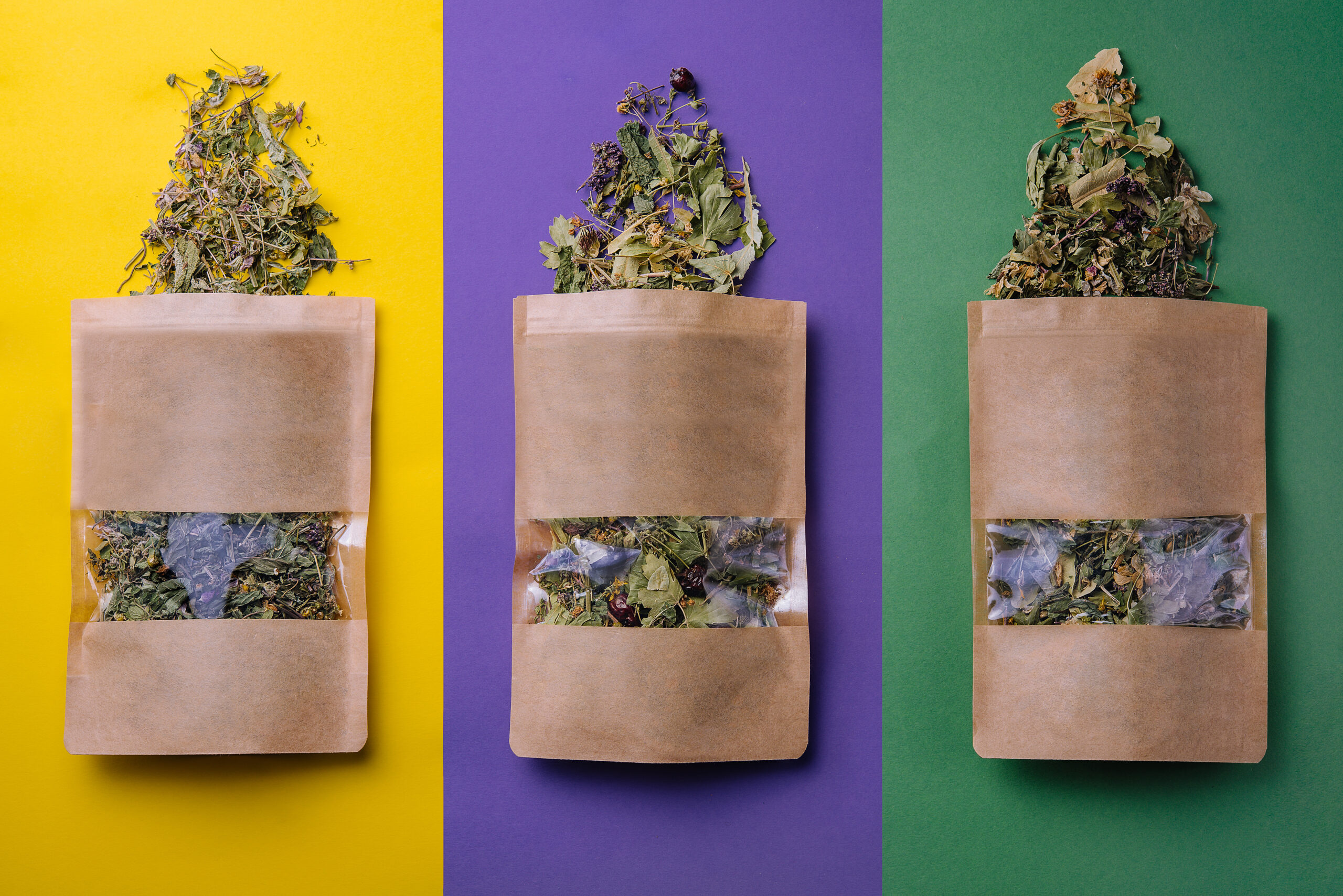 paper bags with scattered different dried tea 2026 01 09 06 39 16 utc