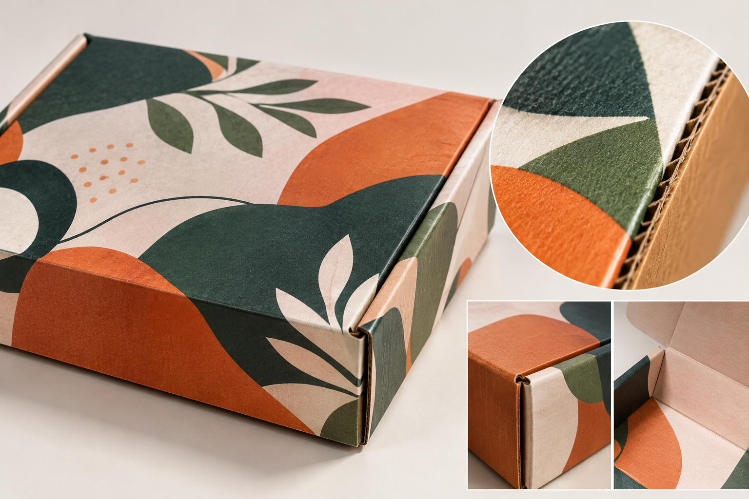 Custom digital printed mailer box with full-color botanical artwork by Artsy Packaging UK