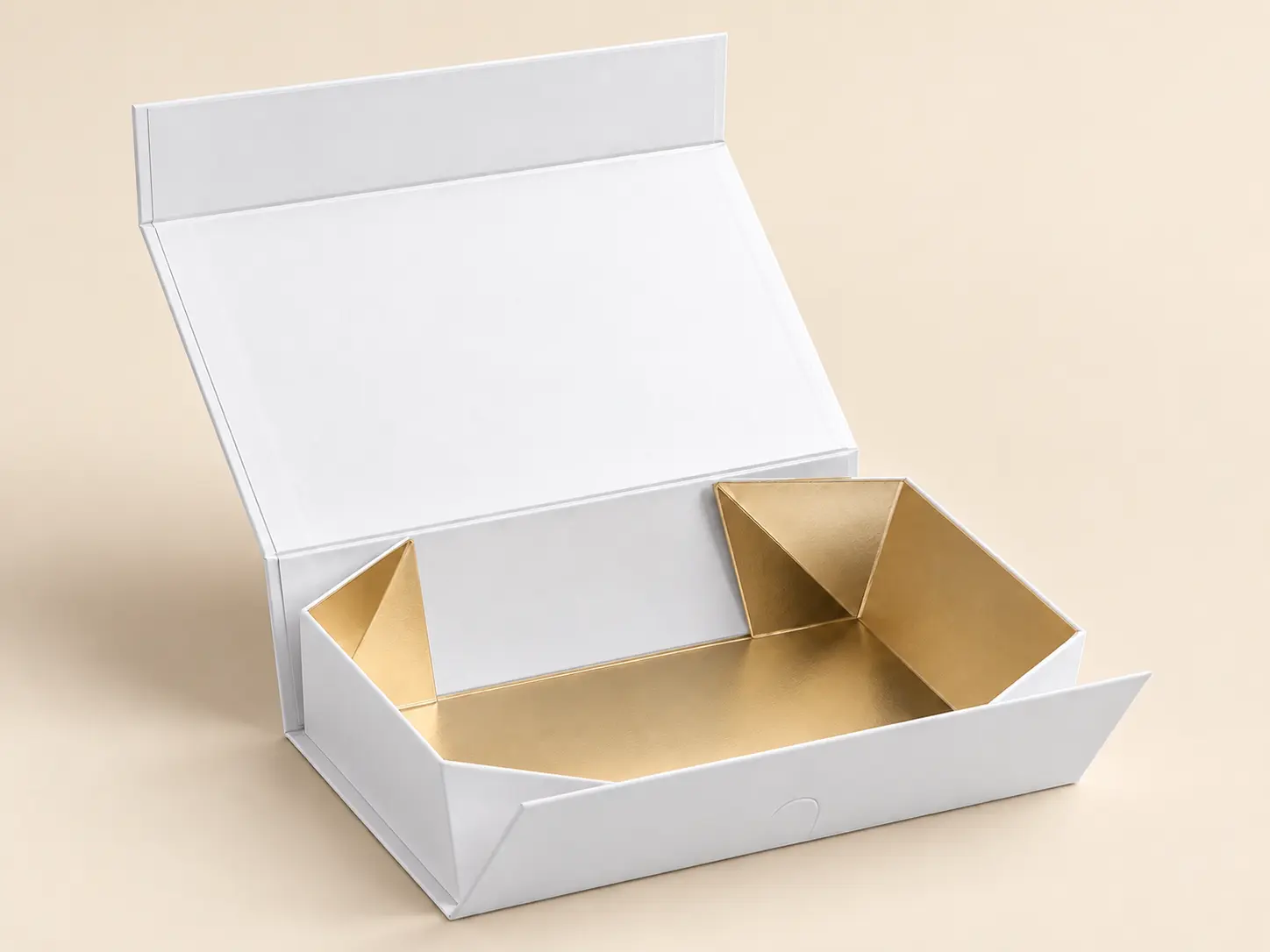 Counter display box with a purple printed header panel holding two rows of upright product packs