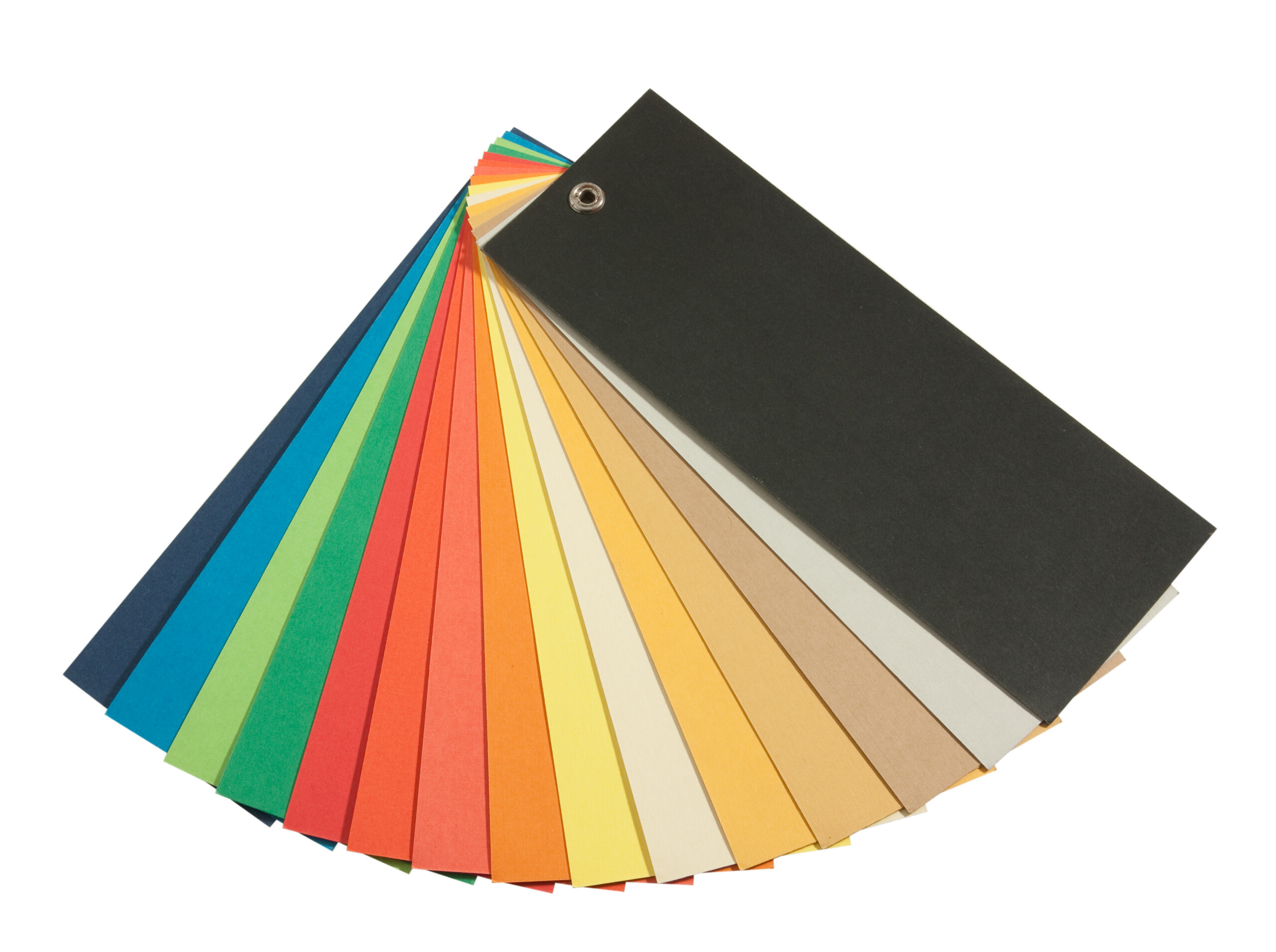 Color paper swatch fan deck for offset and flexographic pouch printing by Artsy Packaging UK