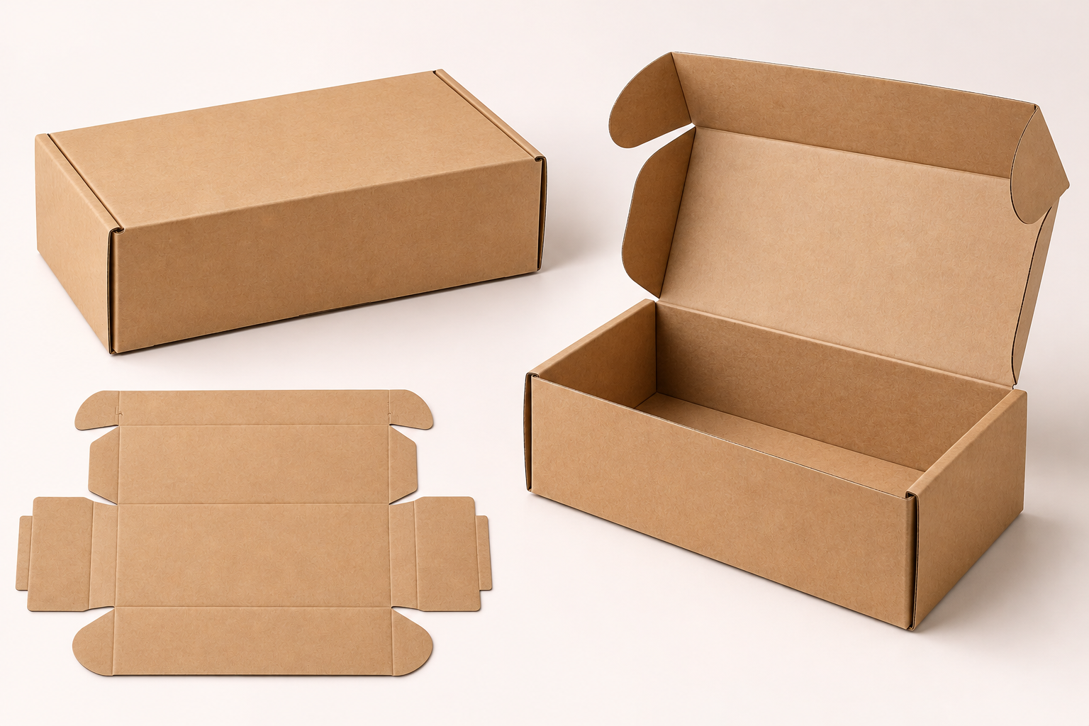 Plain brown kraft roll end tuck front mailer box and flat layout template