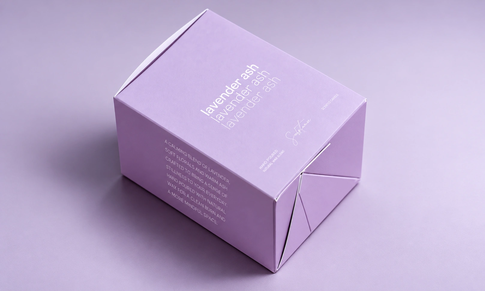 Custom lilac lavender ash snap lock and tab lock box showing bottom closure design by Artsy Packaging UK
