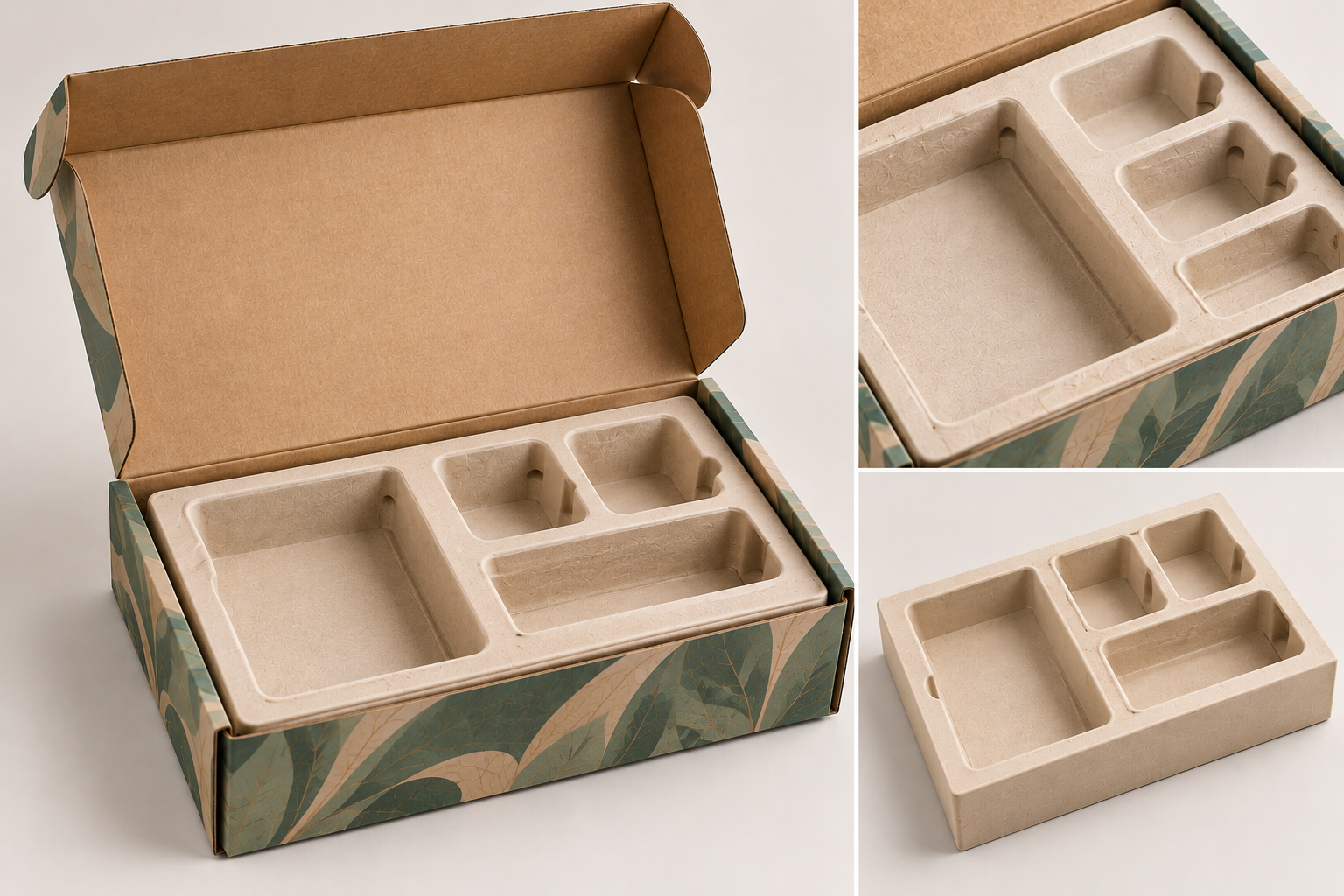Moulded pulp insert tray inside custom mailer box by Artsy Packaging UK