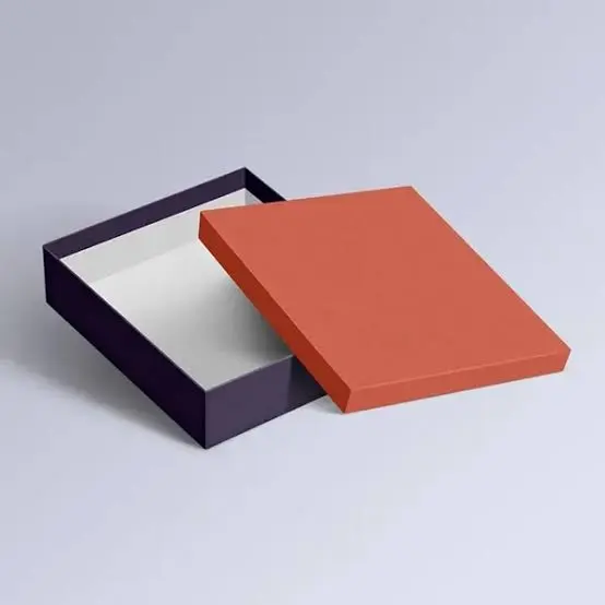 Two-Piece Rigid Boxes featuring a dark navy base and contrast terracotta lid setup box design for cosmetics, confectionery, jewelry, and luxury gifts.