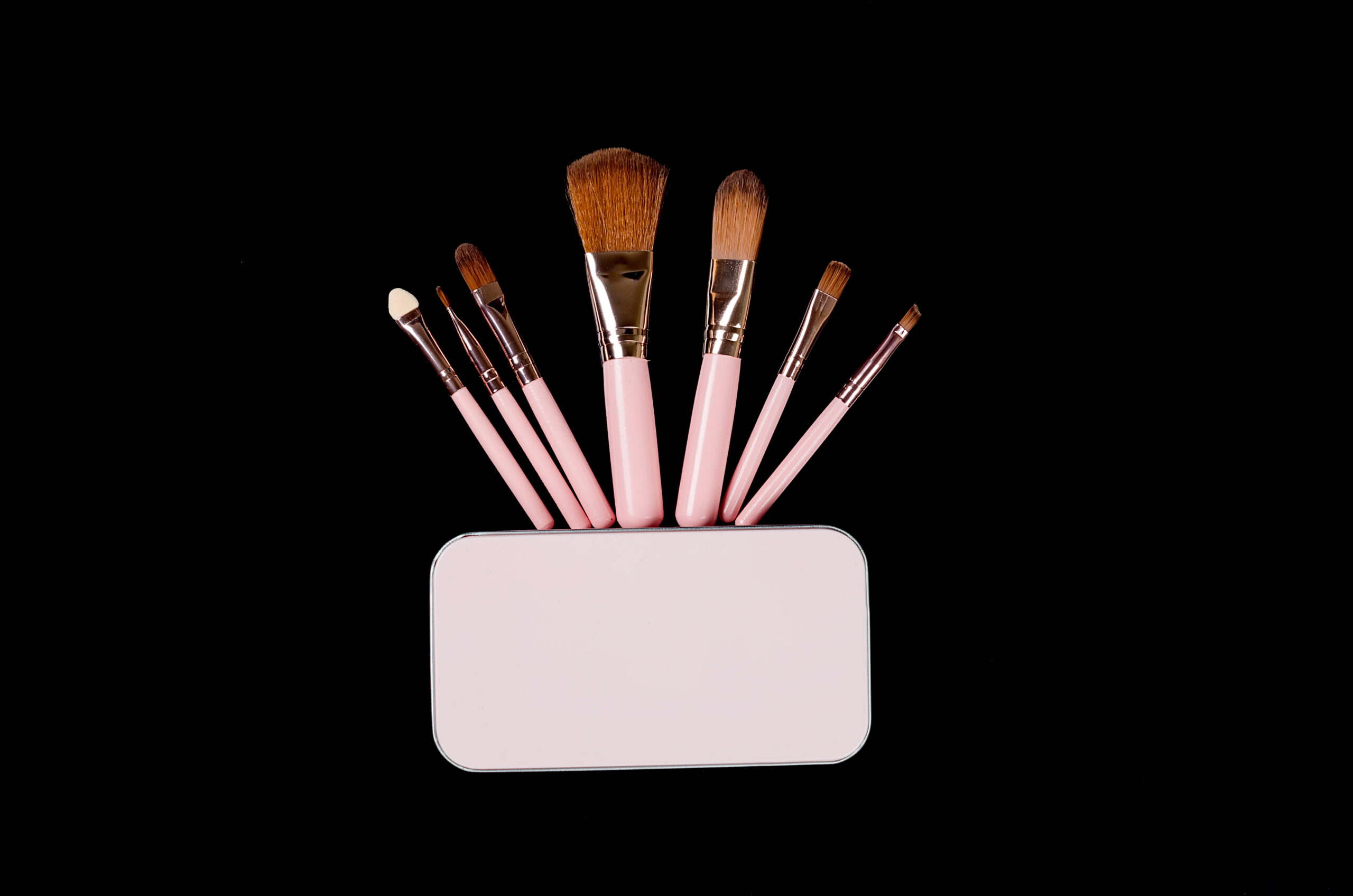 various makeup brushes pink set on black backgroun 2026 03 24 04 04 55 utc