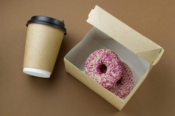 coffee paper cup and cardboard box with donuts to 2026 01 08 08 24 15 utc