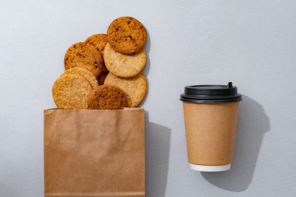 cookies and cup of coffee on gray background 2026 01 08 05 57 06 utc