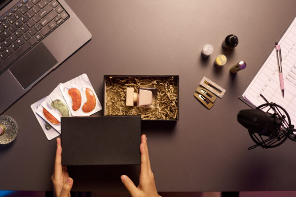 unboxing gift hamper on office desk with laptop an 2026 03 25 03 54 48 utc