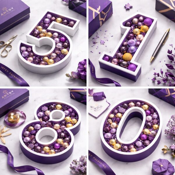 Luxury candy boxes in purple and gold