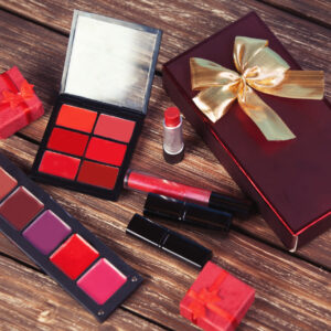 cosmetics and gift box on woodent table 2026 03 09 07 15 50 utc
