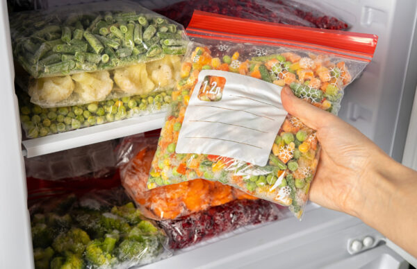 female hands retrieving frozen vegetable mix from 2026 02 04 19 50 11 utc