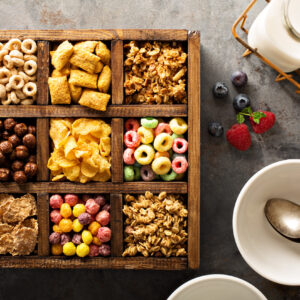 variety of cold cereals in a wooden box overhead 2026 01 08 23 41 06 utc